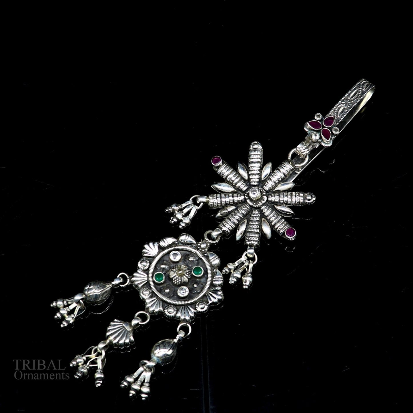 Ethnic wedding sari waist jewelry, pure 925 sterling silver vintage stylish belly dance sari chhalla btooch, waist belly jewelry skey11 - TRIBAL ORNAMENTS