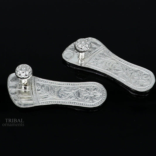 2.0" sterling silver handmade Charan paduka or slippers for idol krishna, laddu gopala, little krishna or Vshnu Narayana puja art su1043 - TRIBAL ORNAMENTS