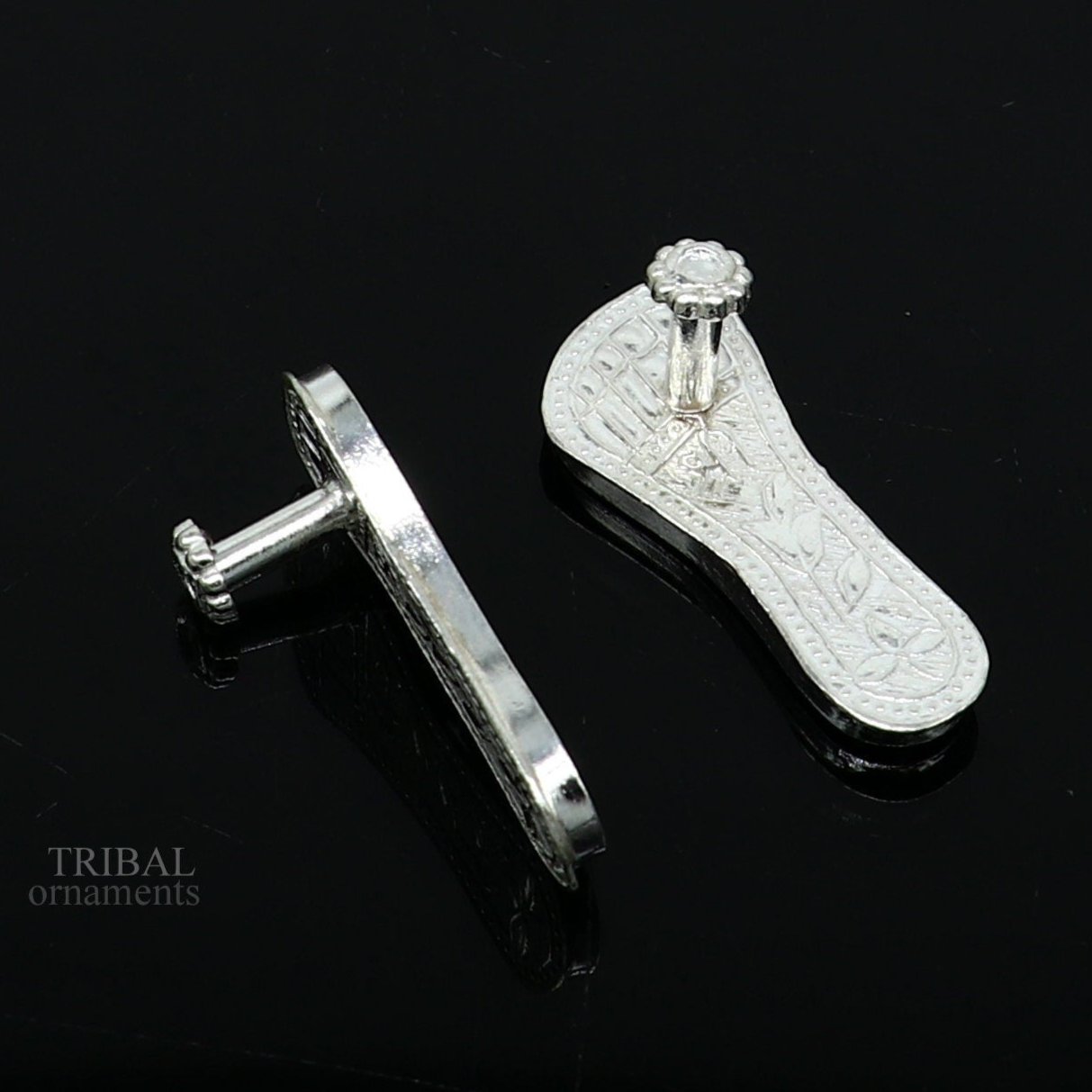 1.5" sterling silver handmade idols Charan paduka,slippers for idol krishna, laddu gopala, little krishna or Vshnu Narayana puja art su644 - TRIBAL ORNAMENTS