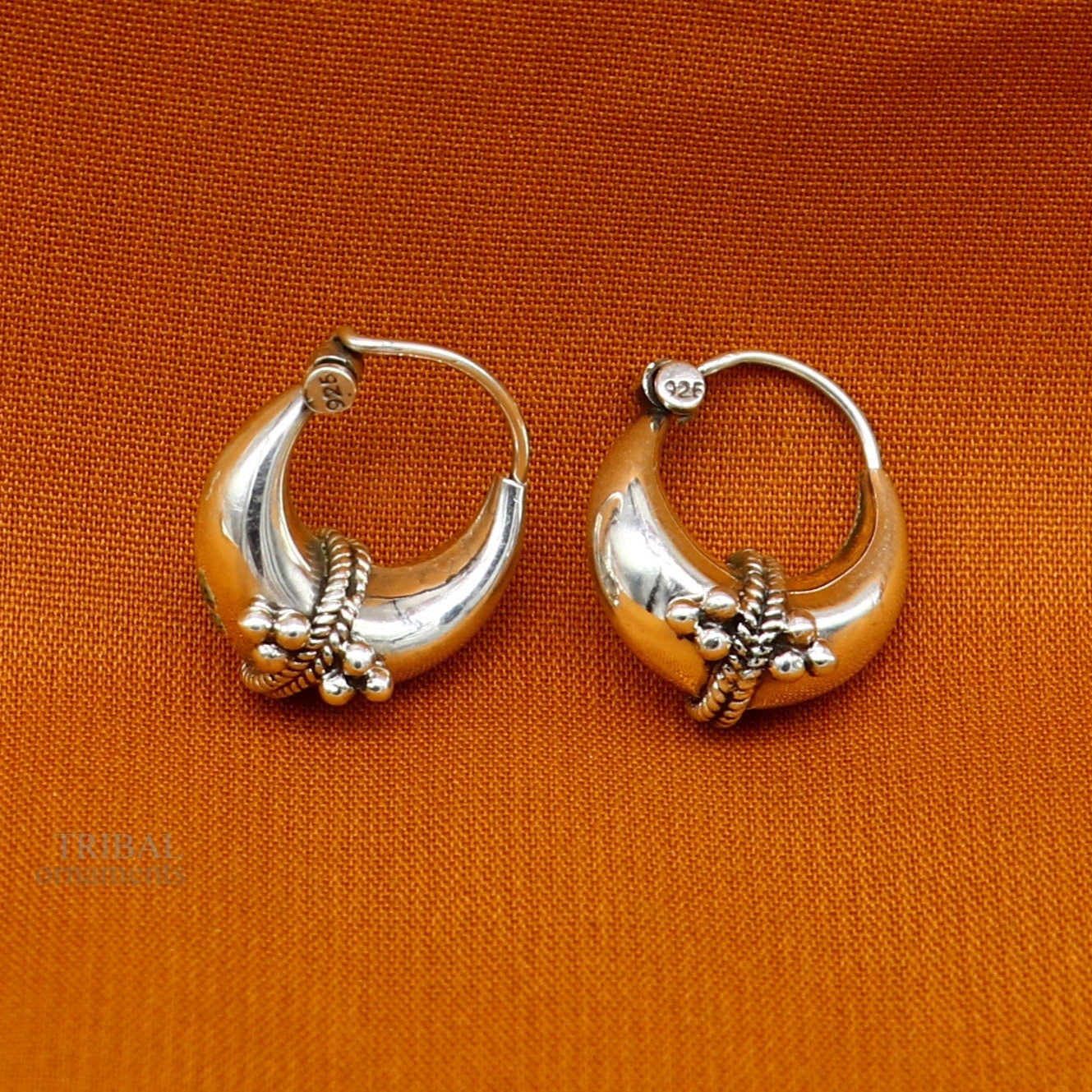Vintage Design 925 sterling silver fabulous hoops earring, tribal kundal earring from Rajasthan India, best gifting unisex jewelry ear1057 - TRIBAL ORNAMENTS