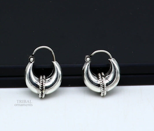Vintage Design 925 sterling silver fabulous hoops earring, tribal kundal earring from Rajasthan India, best gifting unisex jewelry ear1048 - TRIBAL ORNAMENTS