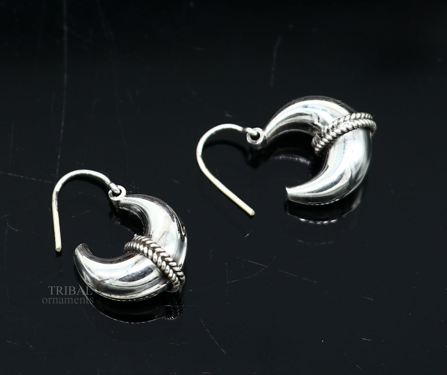 Vintage Design 925 sterling silver fabulous hoops earring, tribal kundal earring from Rajasthan India, best gifting unisex jewelry ear1048 - TRIBAL ORNAMENTS