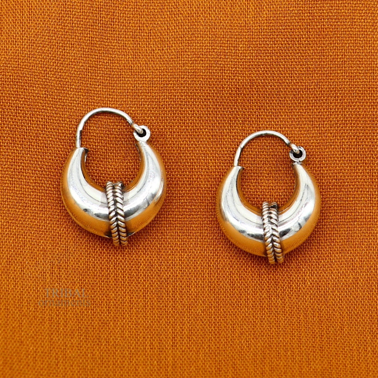 Vintage Design 925 sterling silver fabulous hoops earring, tribal kundal earring from Rajasthan India, best gifting unisex jewelry ear1048 - TRIBAL ORNAMENTS