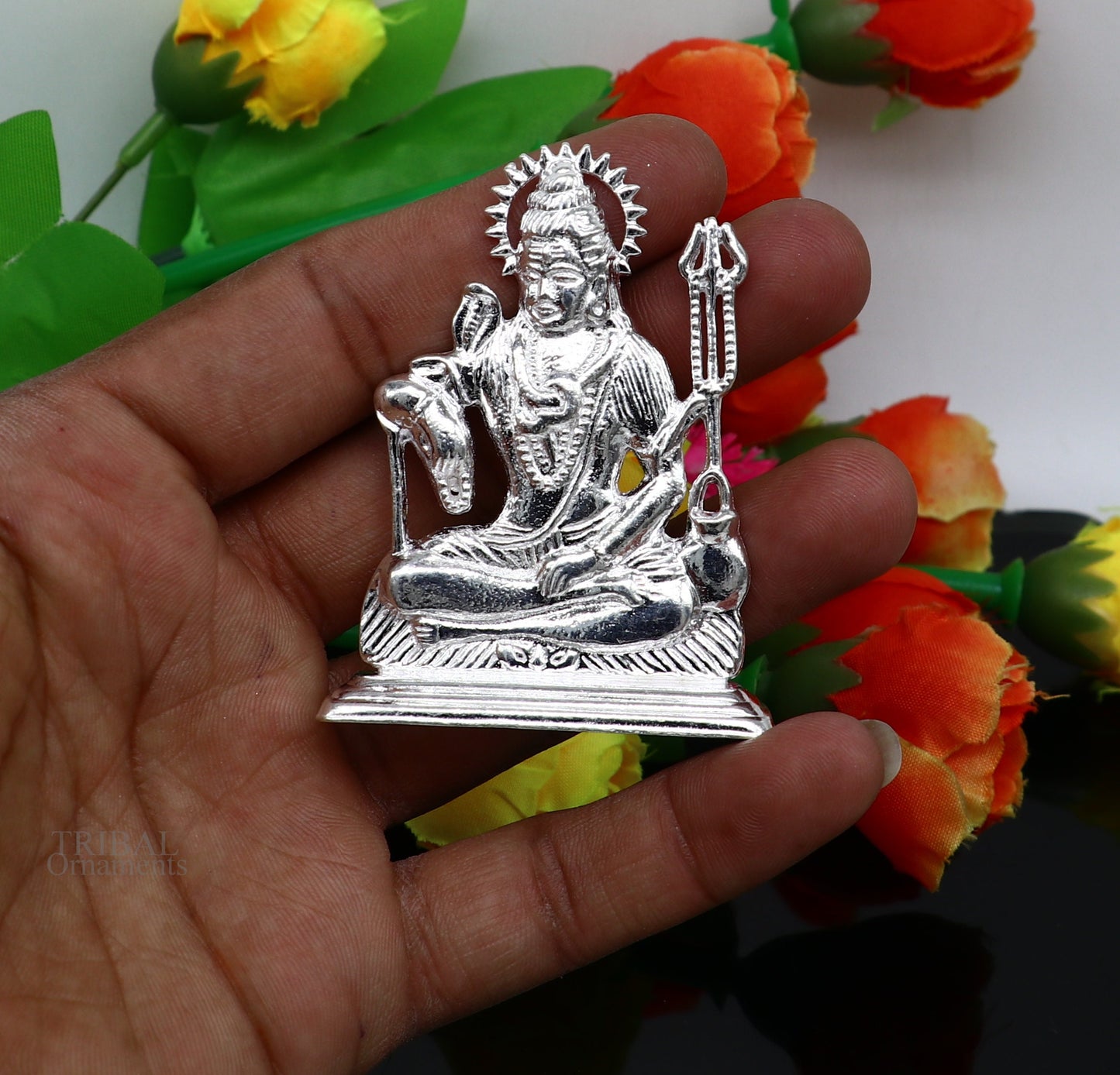 925 Sterling silver handmade hindu idols Lord Shiva with trident stunning statue figurine, puja articles best gift silver article art450 - TRIBAL ORNAMENTS