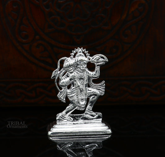 Sterling silver handmade Idols Lord Hanumaan BajaranBali flying with mountain statue figurine, puja articles decorative gift puja art485 - TRIBAL ORNAMENTS