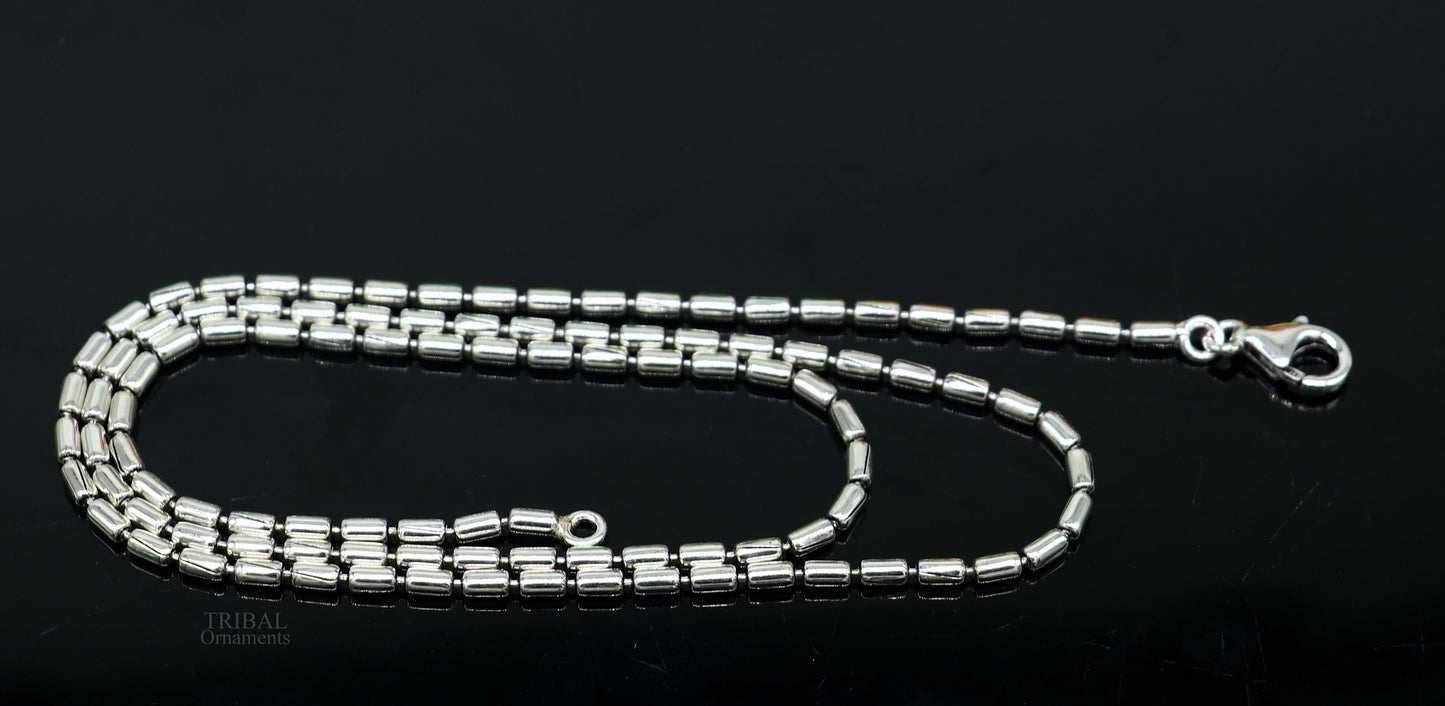 All size 925 sterling silver handmade customized fancy stylish silver beaded chain necklace baht chain best gifting jewelry from India ch149 - TRIBAL ORNAMENTS