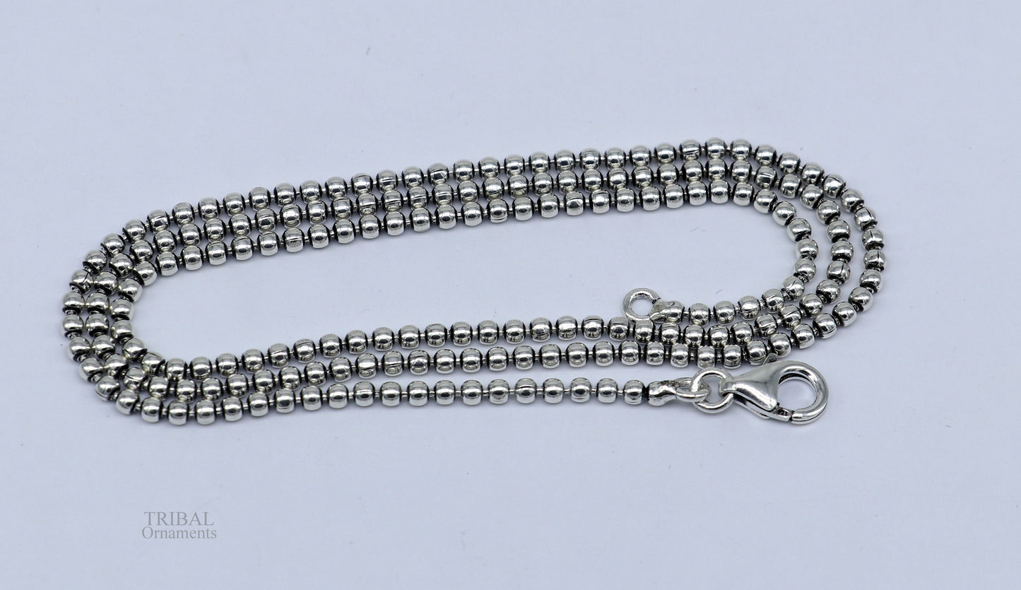 All size 925 sterling silver handmade customized fancy stylish silver beaded chain necklace baht chain best gifting jewelry from India ch150 - TRIBAL ORNAMENTS