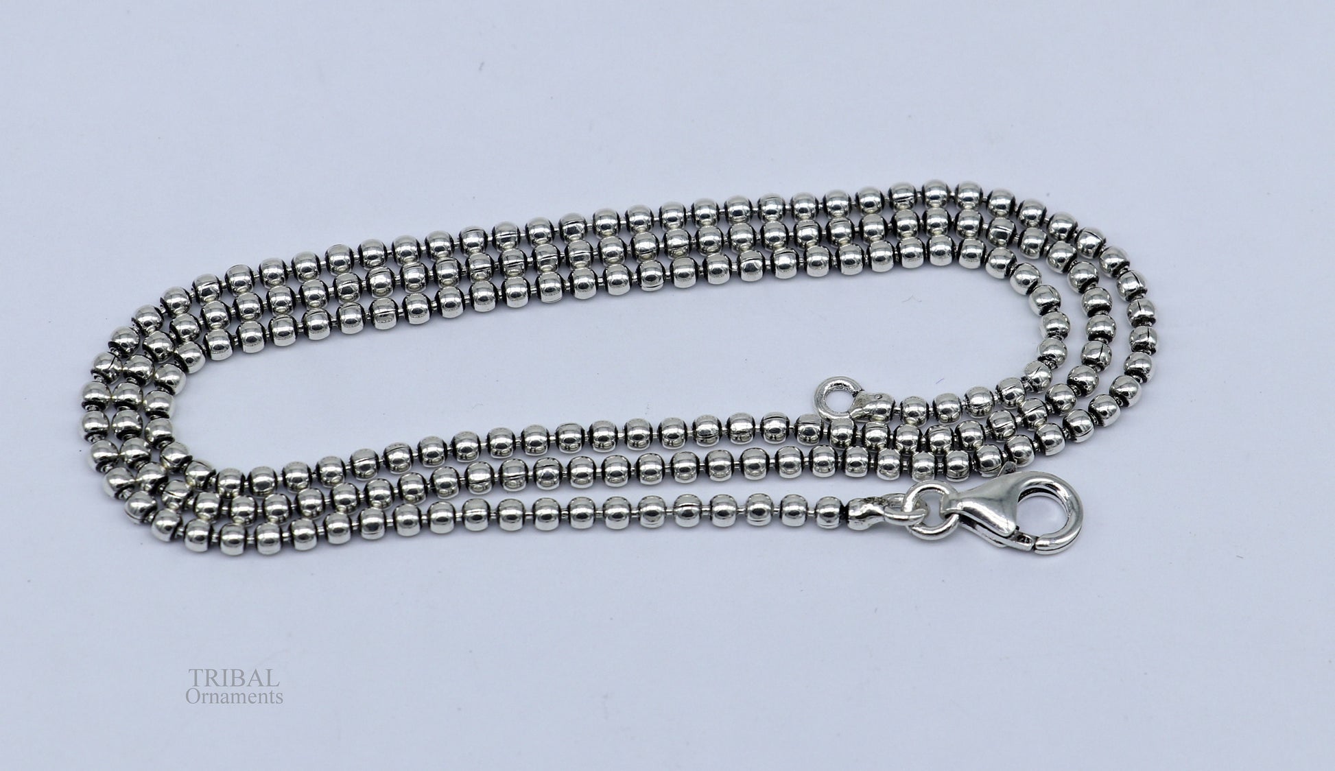 All size 925 sterling silver handmade customized fancy stylish silver beaded chain necklace baht chain best gifting jewelry from India ch150 - TRIBAL ORNAMENTS