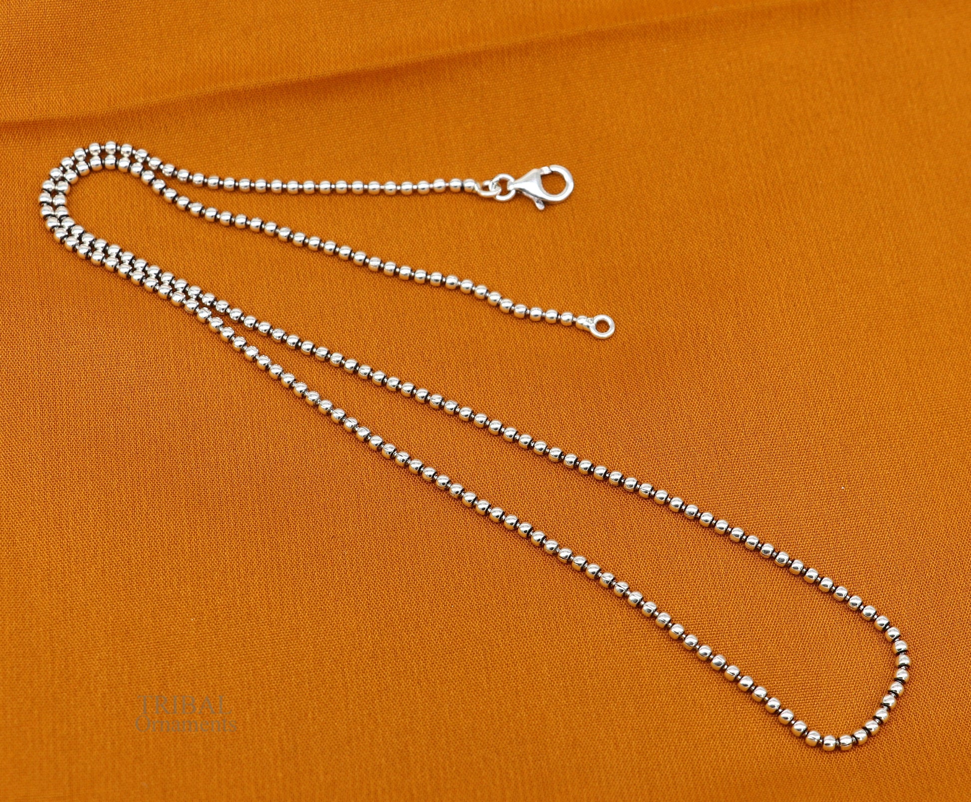 All size 925 sterling silver handmade customized fancy stylish silver beaded chain necklace baht chain best gifting jewelry from India ch150 - TRIBAL ORNAMENTS