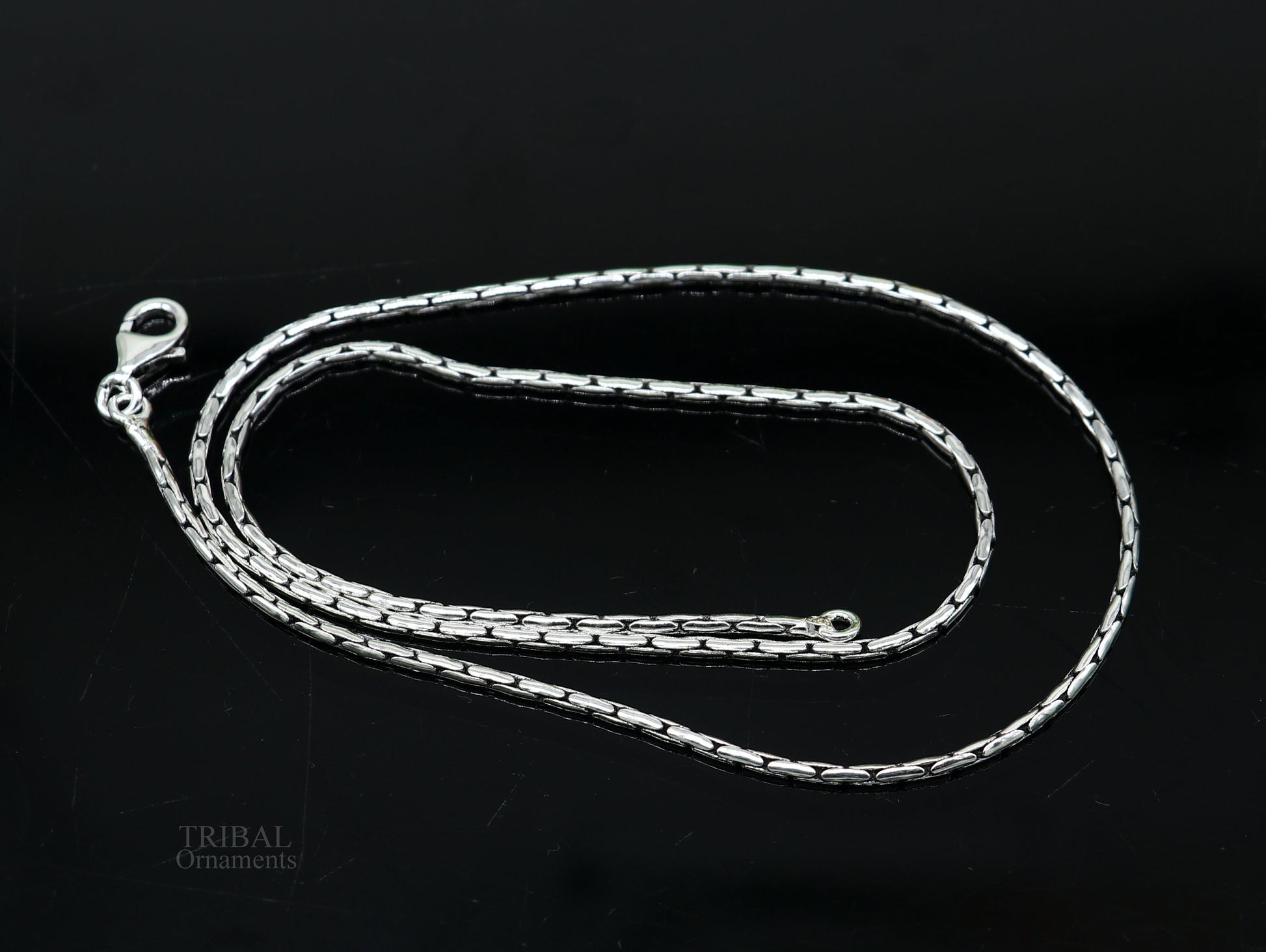 All size 925 sterling silver handmade solid fancy stylish silver beaded chain necklace baht chain best gifting jewelry from India ch151 - TRIBAL ORNAMENTS