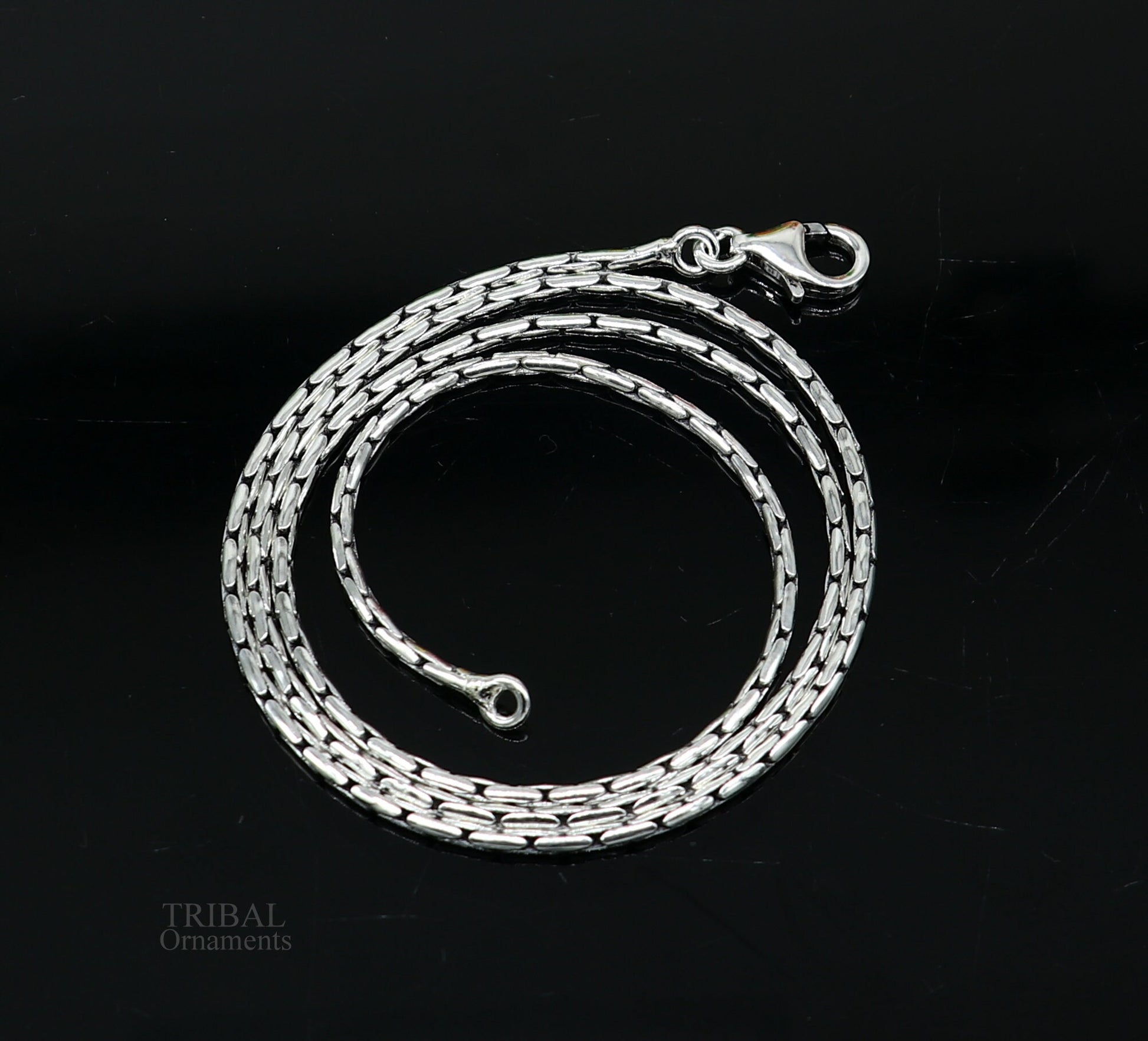 All size 925 sterling silver handmade solid fancy stylish silver beaded chain necklace baht chain best gifting jewelry from India ch151 - TRIBAL ORNAMENTS