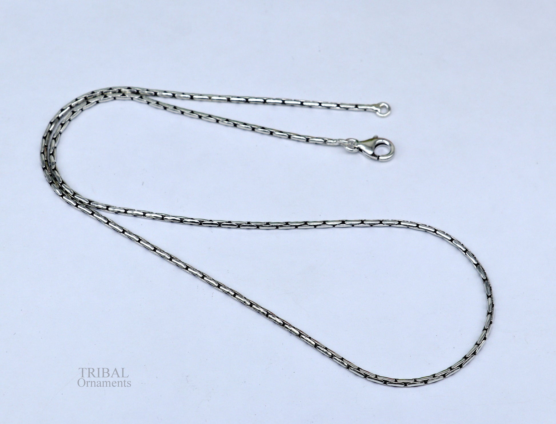 All size 925 sterling silver handmade solid fancy stylish silver beaded chain necklace baht chain best gifting jewelry from India ch151 - TRIBAL ORNAMENTS