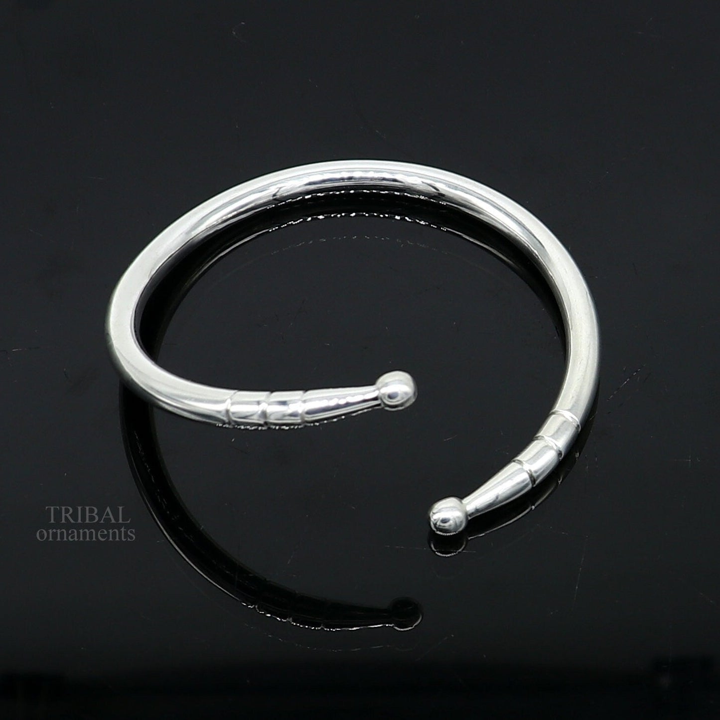 5mm 925 Solid sterling silver handmade design plain shiny bangle bracelet adjustable kada, best personalized gift for unisex nsk430 - TRIBAL ORNAMENTS