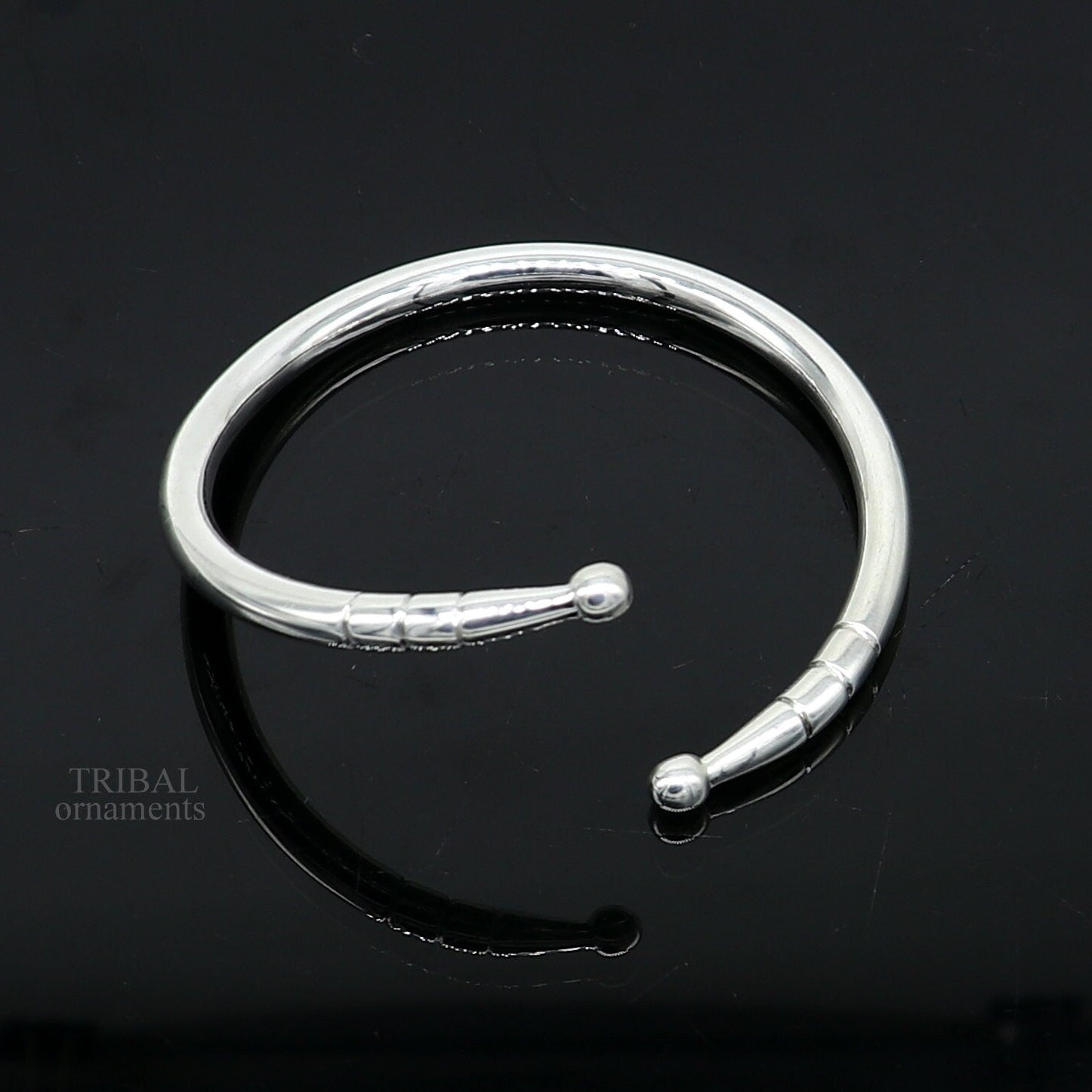 5mm 925 Solid sterling silver handmade design plain shiny bangle bracelet adjustable kada, best personalized gift for unisex nsk430 - TRIBAL ORNAMENTS