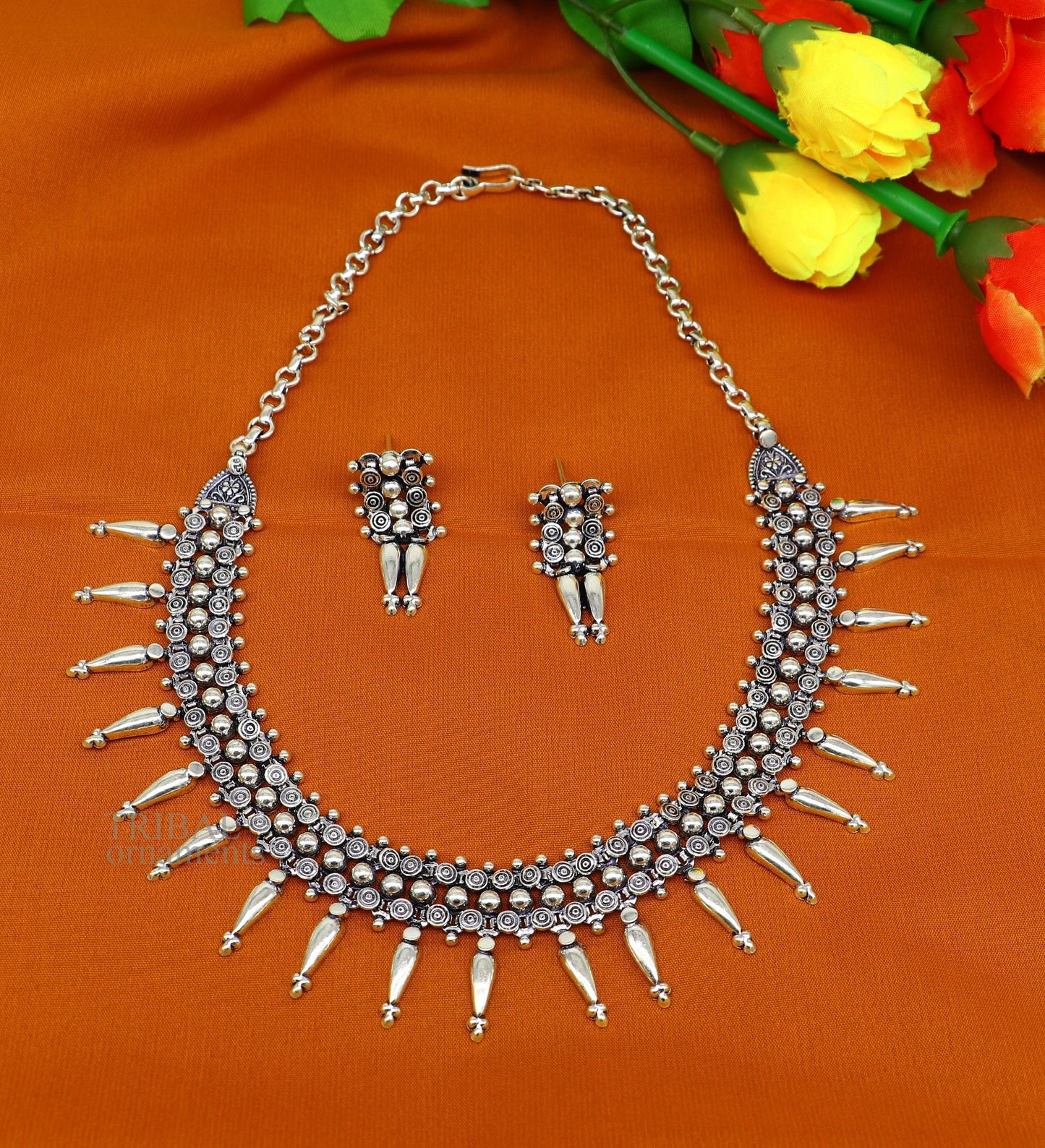 925 sterling silver handcrafted vintage design ethnic necklace, excellent wedding gifting tribal brides belly dance jewelry india nec287 - TRIBAL ORNAMENTS