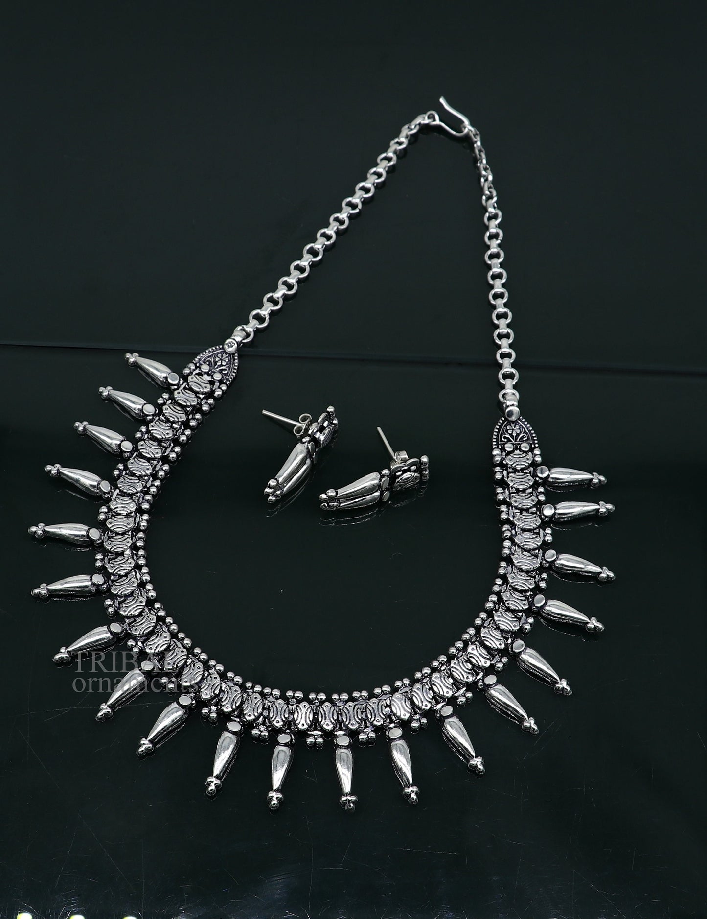 Vintage ethnic style 925 sterling silver designer traditional necklace excellent gifting tribal brides belly dance jewelry india nec291 - TRIBAL ORNAMENTS