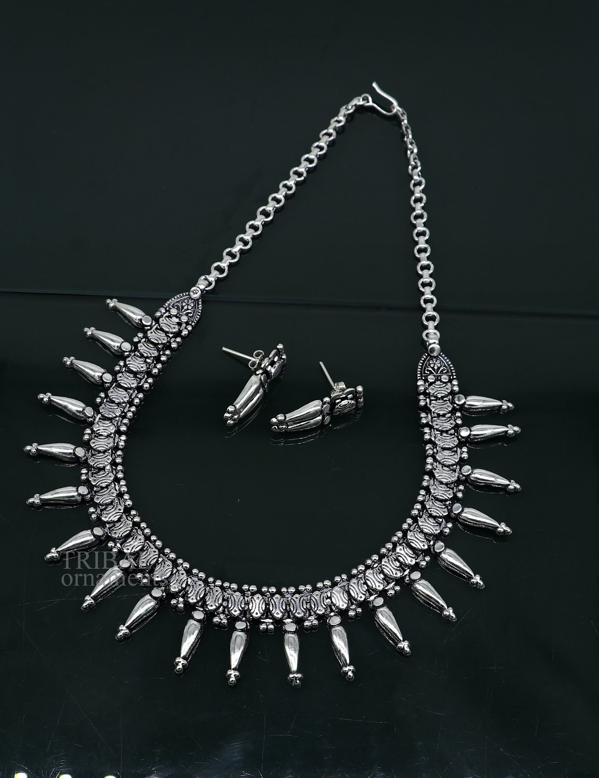 Vintage ethnic style 925 sterling silver designer traditional necklace excellent gifting tribal brides belly dance jewelry india nec291 - TRIBAL ORNAMENTS