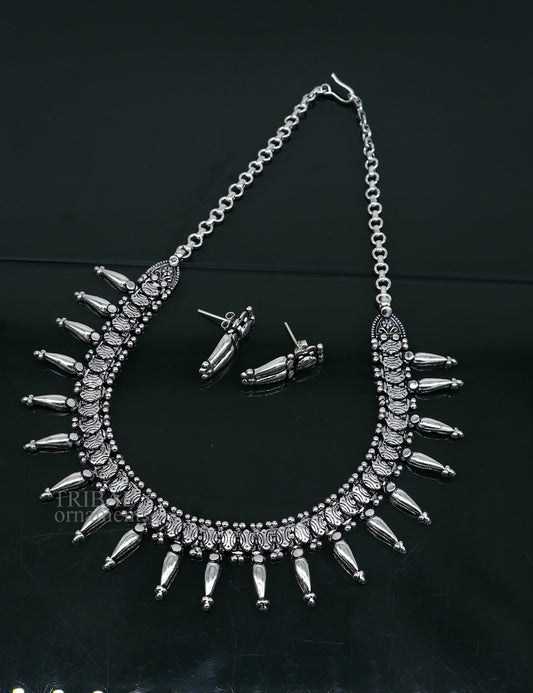 Vintage ethnic style 925 sterling silver designer traditional necklace excellent gifting tribal brides belly dance jewelry india nec291 - TRIBAL ORNAMENTS