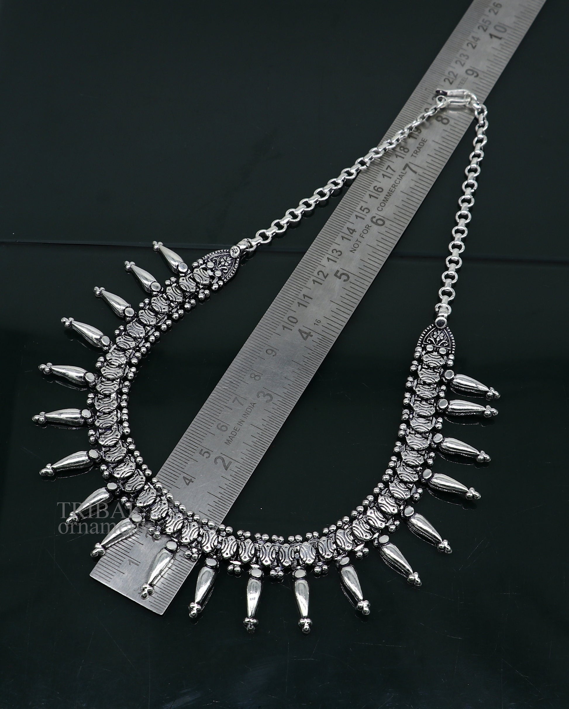 Vintage ethnic style 925 sterling silver designer traditional necklace excellent gifting tribal brides belly dance jewelry india nec291 - TRIBAL ORNAMENTS