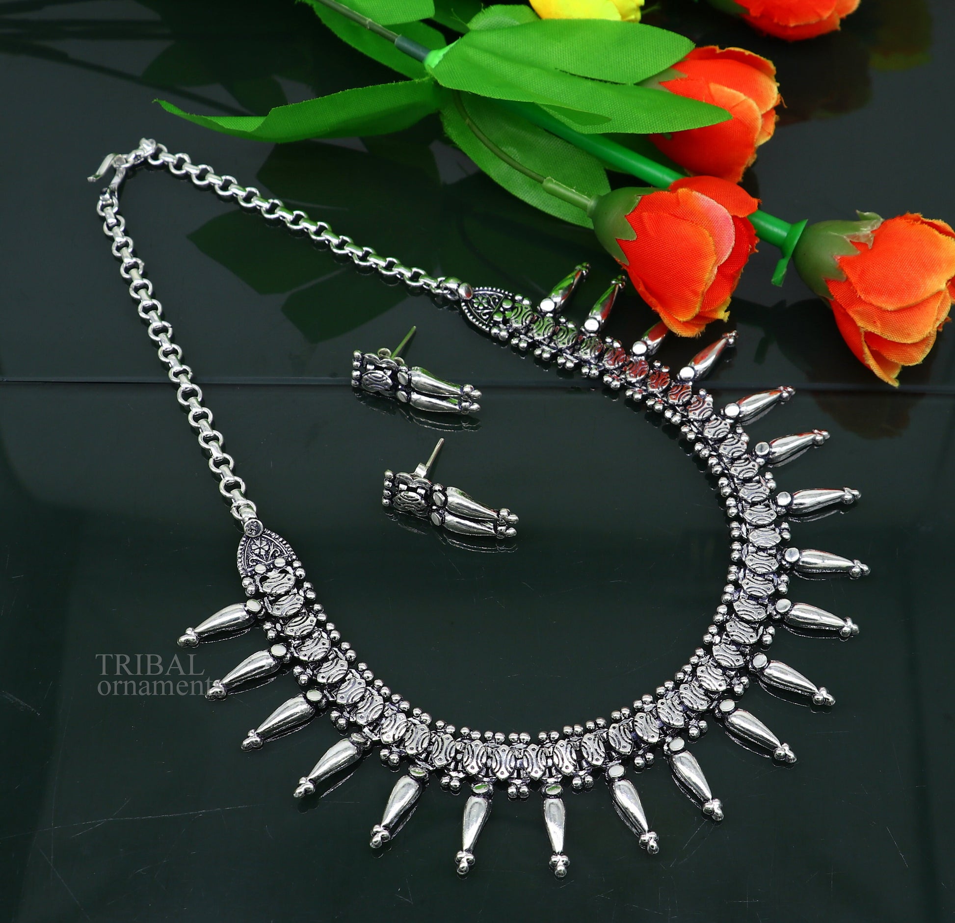 Vintage ethnic style 925 sterling silver designer traditional necklace excellent gifting tribal brides belly dance jewelry india nec291 - TRIBAL ORNAMENTS