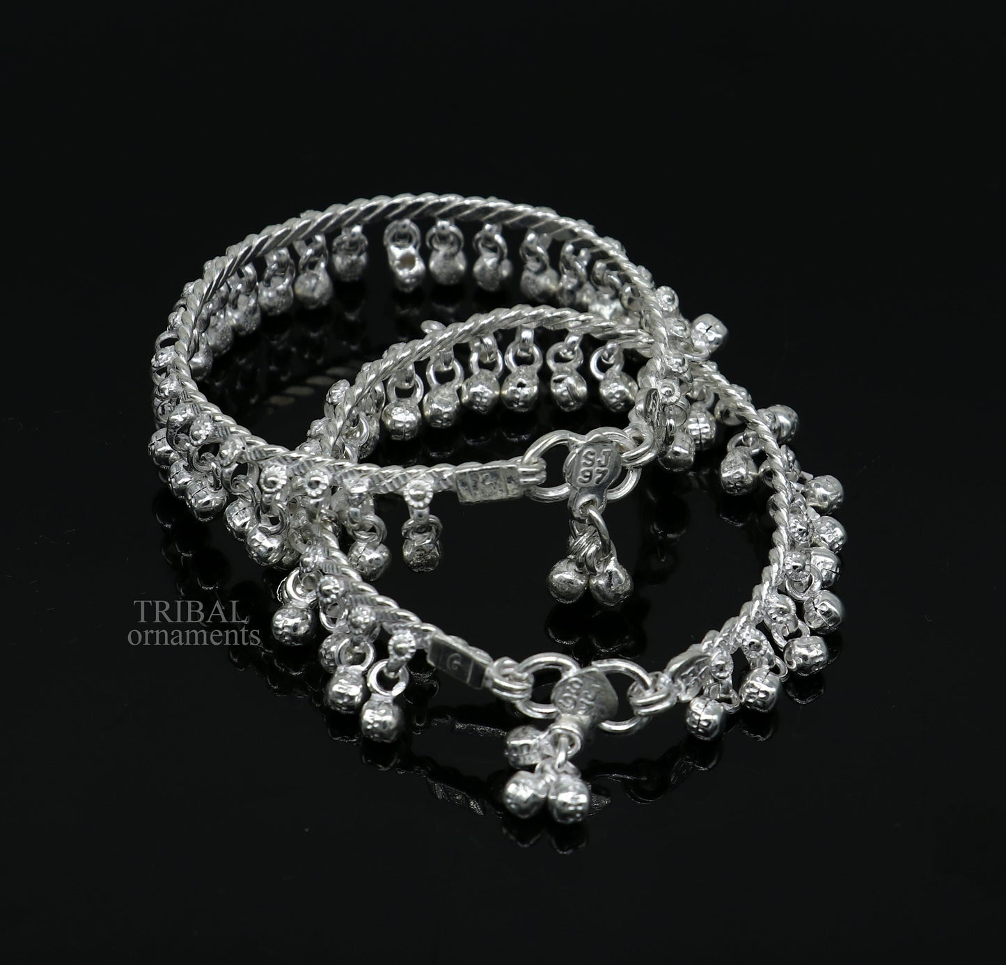 6.5" Handmade sterling silver new born baby anklet charm ankle bracelet, fabulous hanging noisy bells, excellent unisex foot bracelet ankb1 - TRIBAL ORNAMENTS