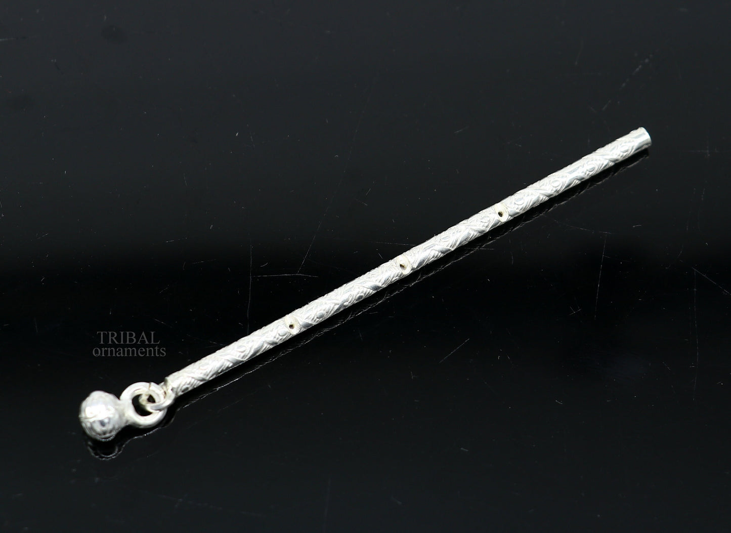 8 cm long sterling silver handmade idol krishna flute, silver bansuri, laddu gopala flute, little krishna flute puja art su658 - TRIBAL ORNAMENTS