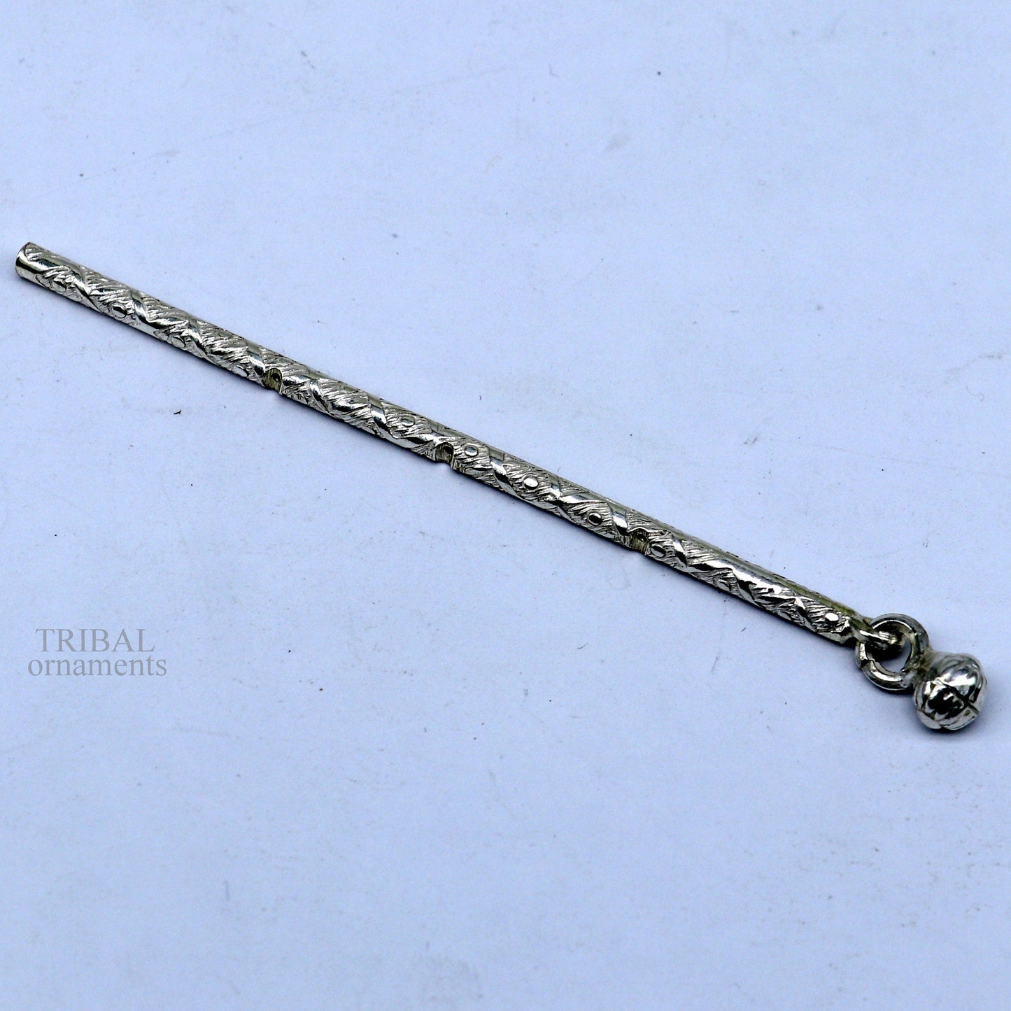 8 cm long sterling silver handmade idol krishna flute, silver bansuri, laddu gopala flute, little krishna flute puja art su658 - TRIBAL ORNAMENTS