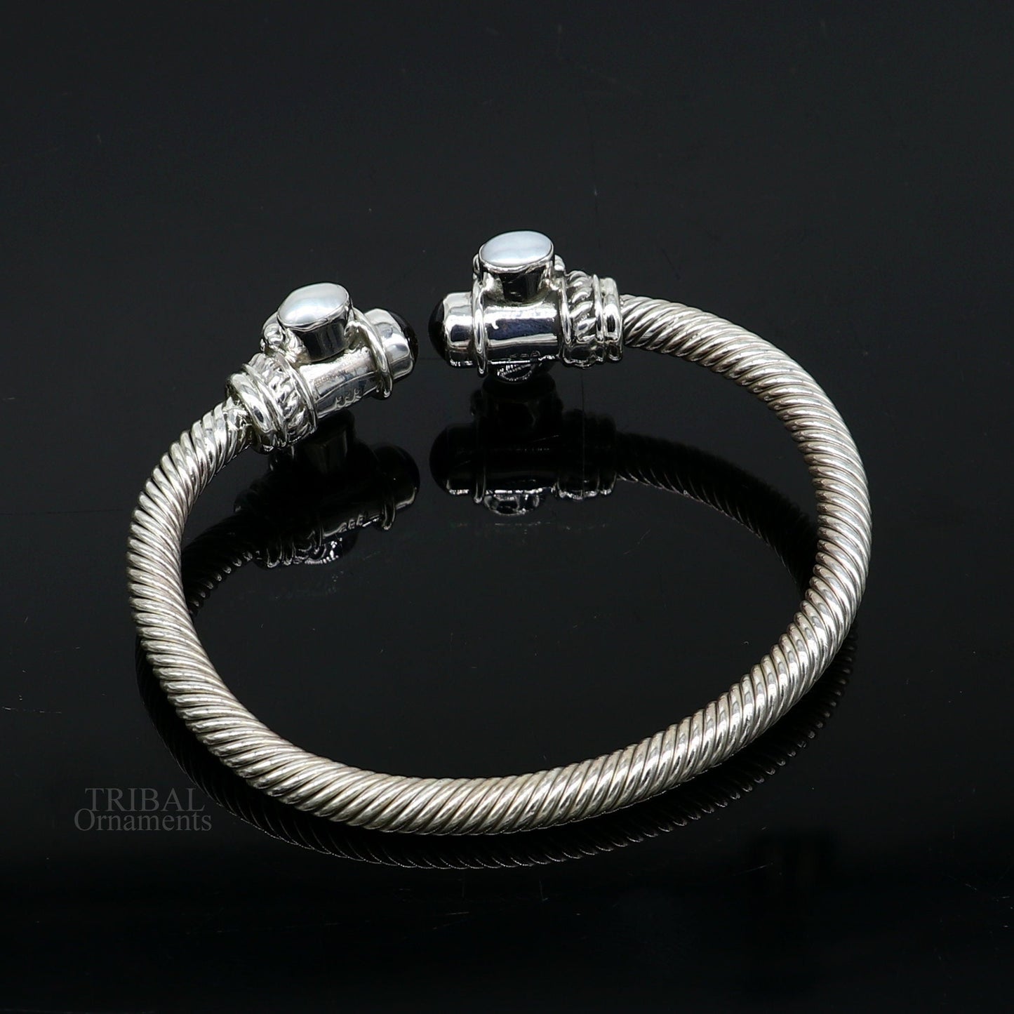 925 sterling silver handmade solid unique design stylish pearl bangle bracelet, best gifting belly dance jewelry form india nsk454 - TRIBAL ORNAMENTS