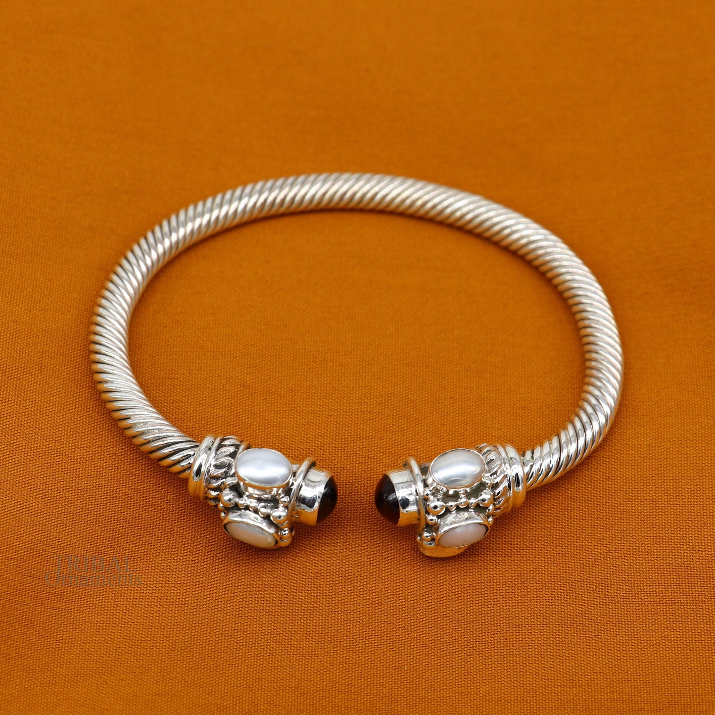 925 sterling silver handmade solid unique design stylish pearl bangle bracelet, best gifting belly dance jewelry form india nsk454 - TRIBAL ORNAMENTS