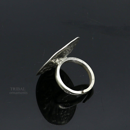 Pure 925 sterling silver handmade gorgeous flower shape adjustable ring band, unisex stylish gifting chitai work tribal ethnic jewelry sr303 - TRIBAL ORNAMENTS