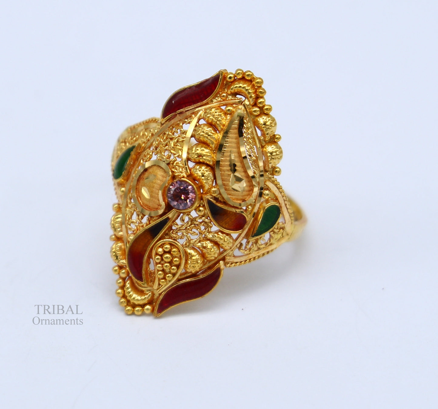 22karat yellow gold handmade ring fabulous filigree work band unisex ring best gift for women's from rajasthan india ring11 - TRIBAL ORNAMENTS