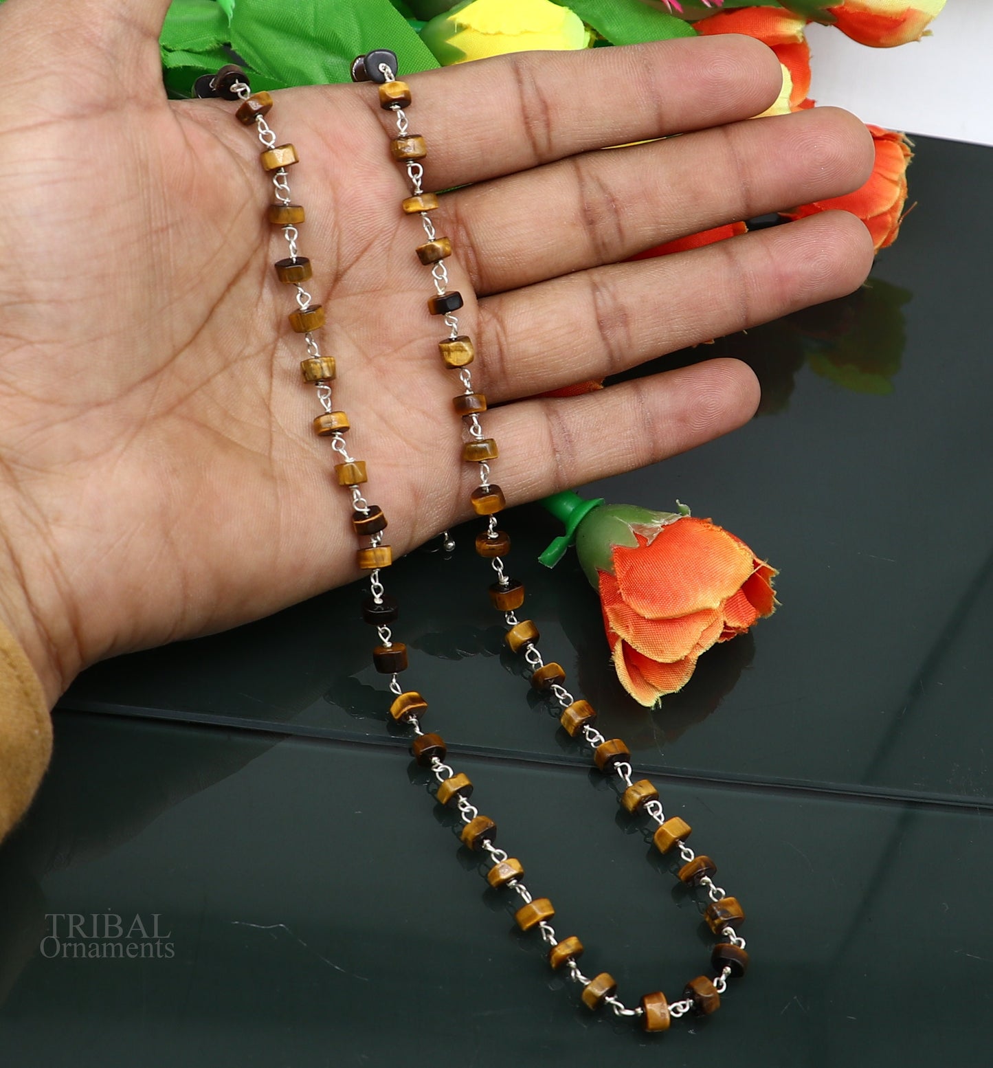 exclusive color stone custom made 925 sterling silver 25" long beaded necklace, gorgeous girl's women's daily use best gifting ch157 - TRIBAL ORNAMENTS