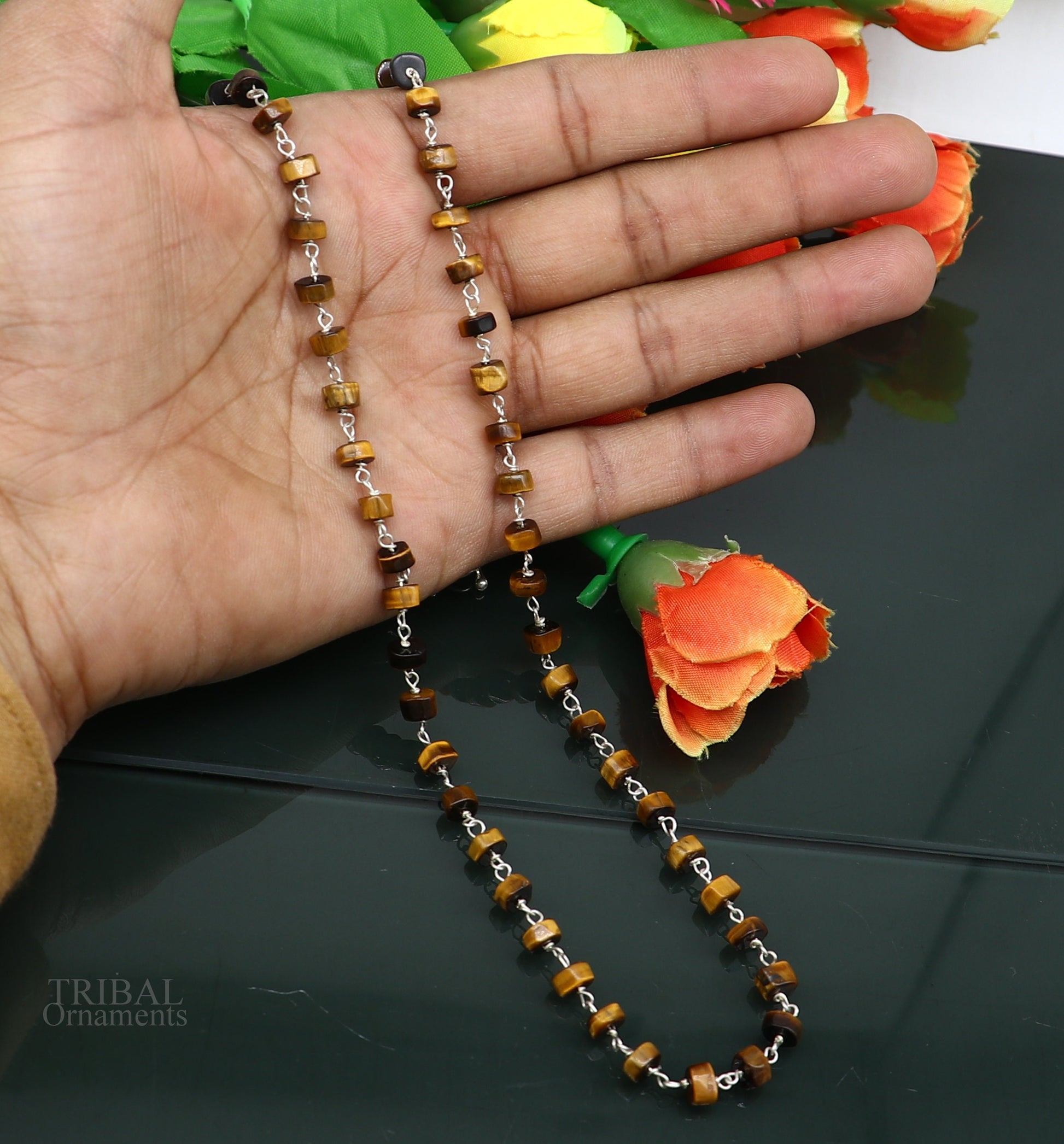 exclusive color stone custom made 925 sterling silver 25" long beaded necklace, gorgeous girl's women's daily use best gifting ch157 - TRIBAL ORNAMENTS