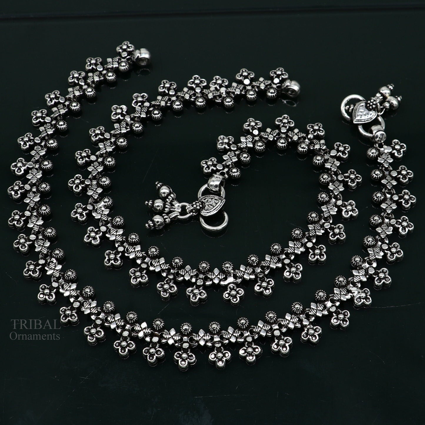 11 inches Handcrafted 925 solid silver anklet feet bracelet gorgeous hanging bells antique design tribal wedding belly dance jewelry Ank24 - TRIBAL ORNAMENTS