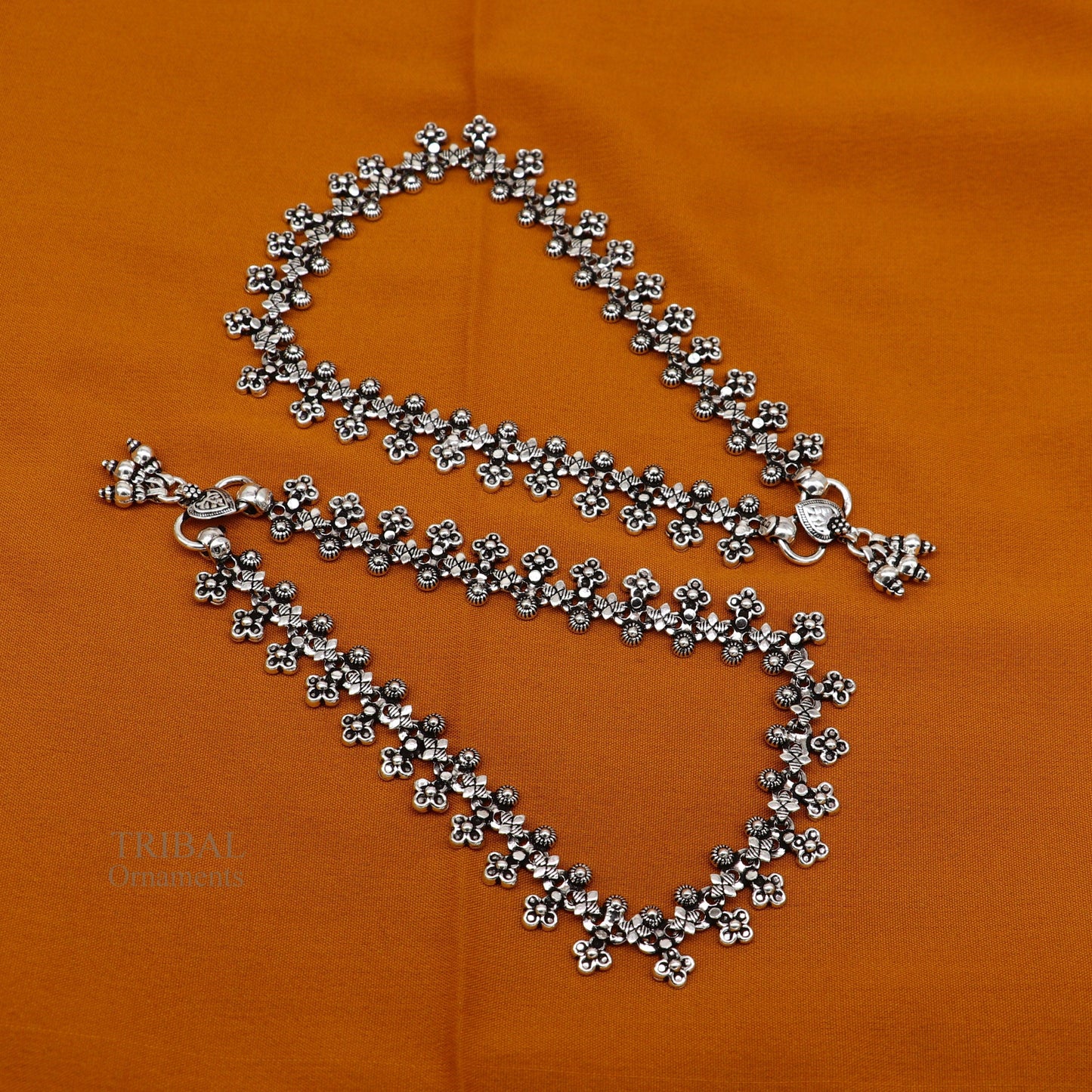11 inches Handcrafted 925 solid silver anklet feet bracelet gorgeous hanging bells antique design tribal wedding belly dance jewelry Ank24 - TRIBAL ORNAMENTS
