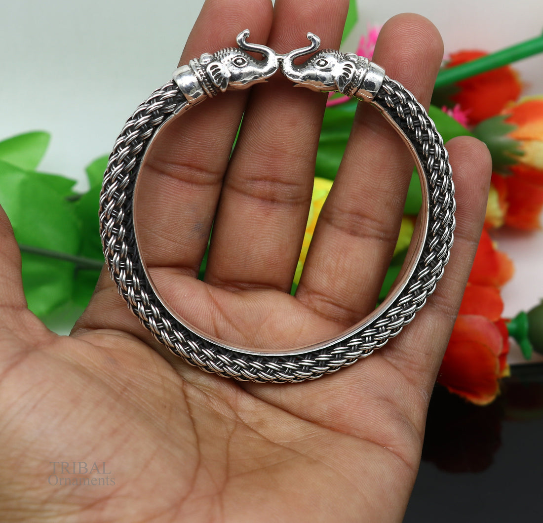All size 925 sterling silver handmade vintage design stylish elephant face bangle bracelet kada,amazing jewelry from india nsk434 - TRIBAL ORNAMENTS