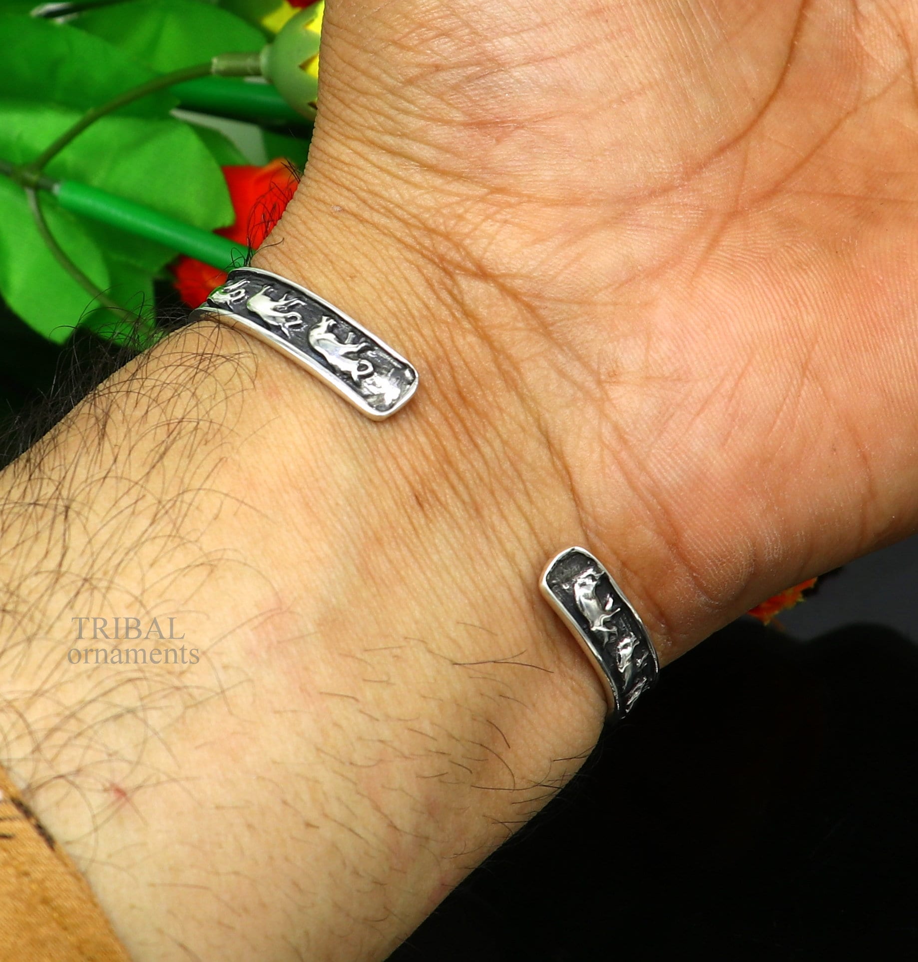 925 sterling silver gorgeous waved elephant design open face bangle bracelet cuff bracelet exclusive gifting jewelry  to her cuff121 - TRIBAL ORNAMENTS