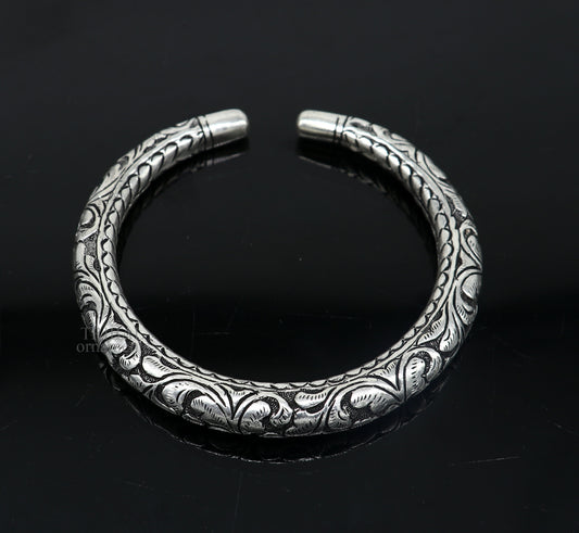 925 Sterling silver handmade fabulous chitai work customized bangle bracelet kada with pearl unisex personalized tribal jewelry nsk450 - TRIBAL ORNAMENTS