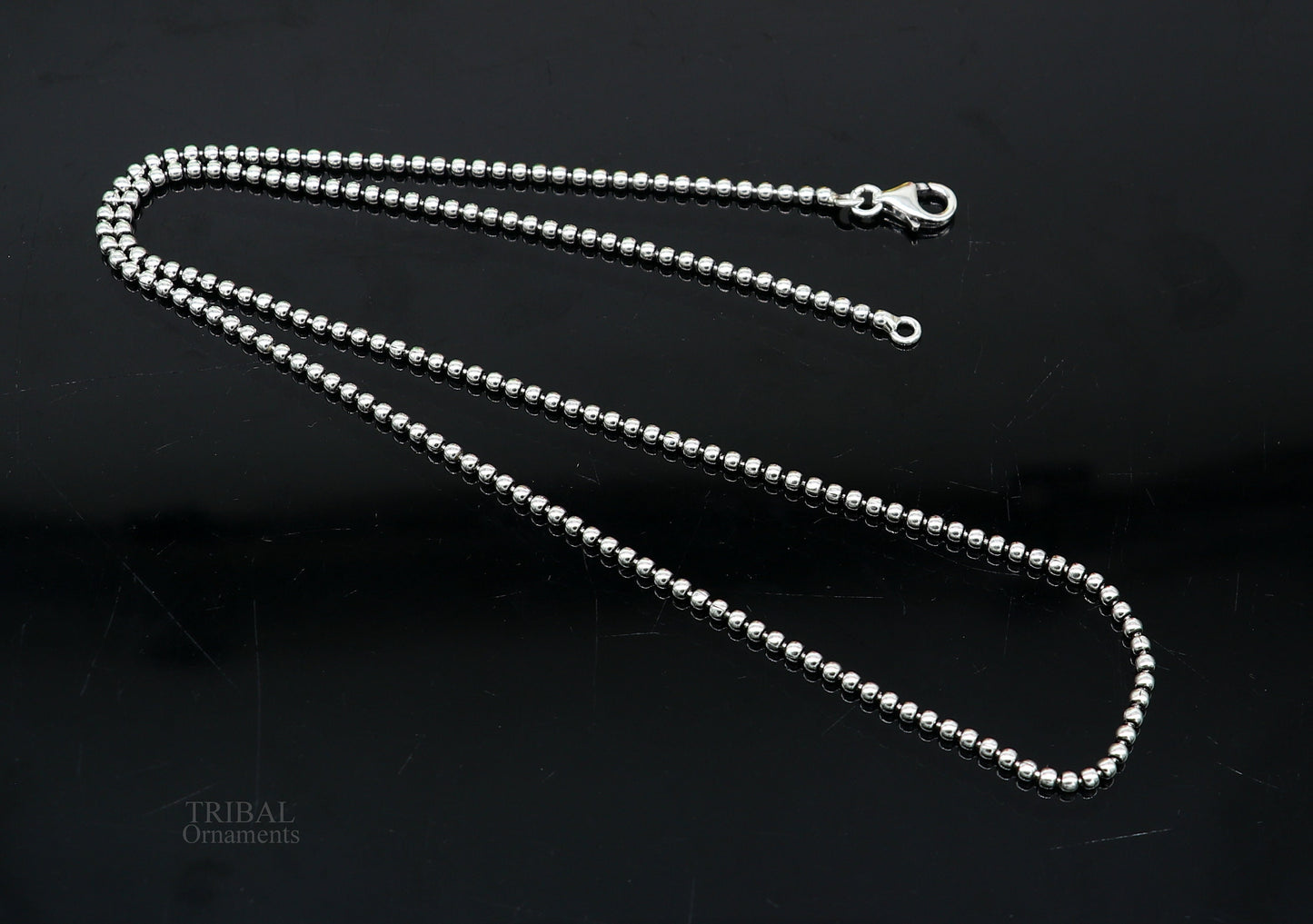All size 925 sterling silver handmade customized fancy stylish silver beaded chain necklace baht chain best gifting jewelry from India ch150 - TRIBAL ORNAMENTS