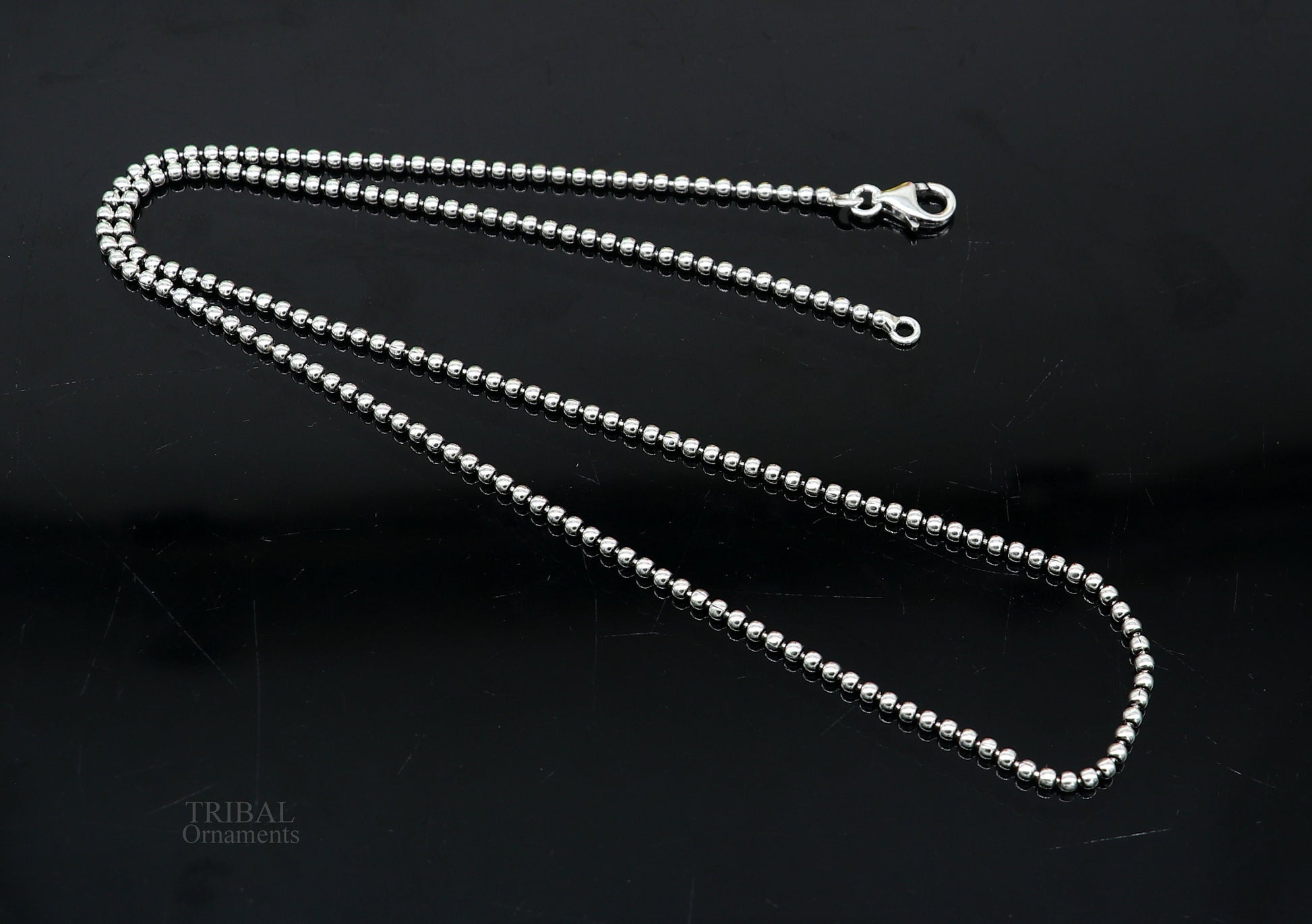 All size 925 sterling silver handmade customized fancy stylish silver beaded chain necklace baht chain best gifting jewelry from India ch150 - TRIBAL ORNAMENTS
