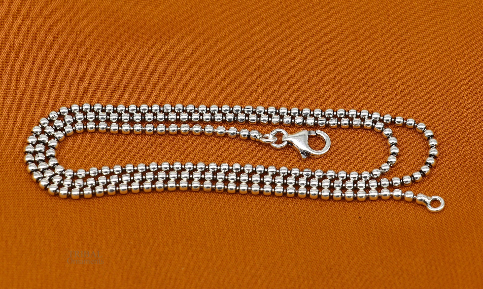 All size 925 sterling silver handmade customized fancy stylish silver beaded chain necklace baht chain best gifting jewelry from India ch150 - TRIBAL ORNAMENTS
