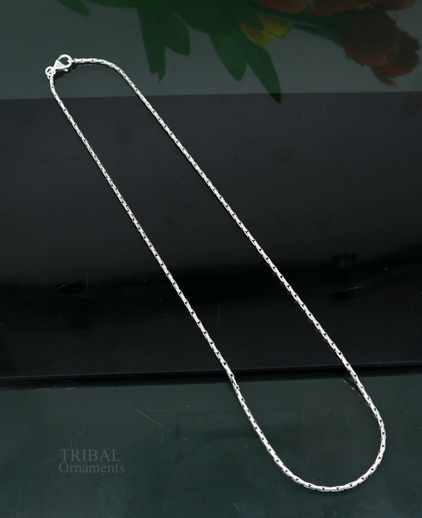 All size 925 sterling silver handmade solid fancy stylish silver beaded chain necklace baht chain best gifting jewelry from India ch151 - TRIBAL ORNAMENTS