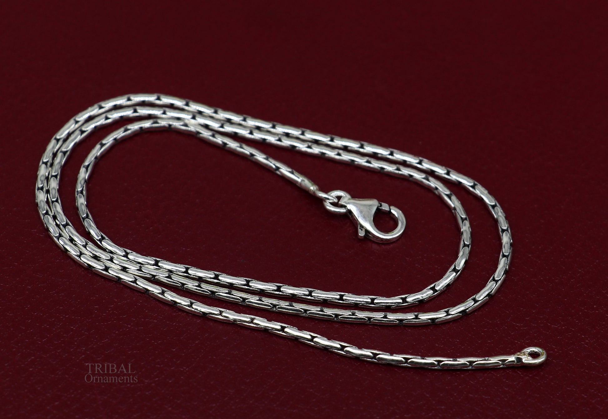 All size 925 sterling silver handmade solid fancy stylish silver beaded chain necklace baht chain best gifting jewelry from India ch151 - TRIBAL ORNAMENTS