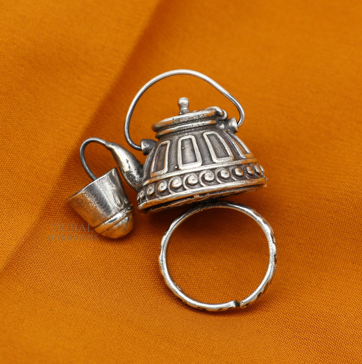 925 sterling silver Traditional vintage tea pot design handmade stylish ring women's tribal charm ring brides jewelry India sr329 - TRIBAL ORNAMENTS