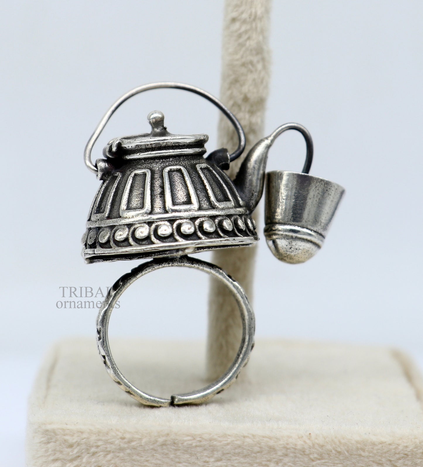 925 sterling silver Traditional vintage tea pot design handmade stylish ring women's tribal charm ring brides jewelry India sr329 - TRIBAL ORNAMENTS