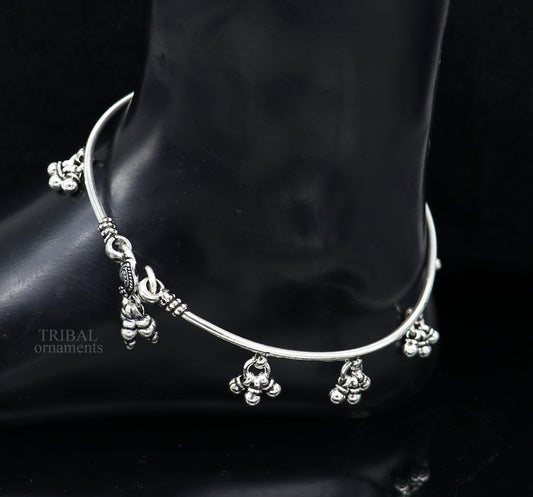 925 sterling silver Vintage antique design handmade plain foot kada with hanging drops ankle bracelet ethnic belly dance jewelry nsfk41 - TRIBAL ORNAMENTS