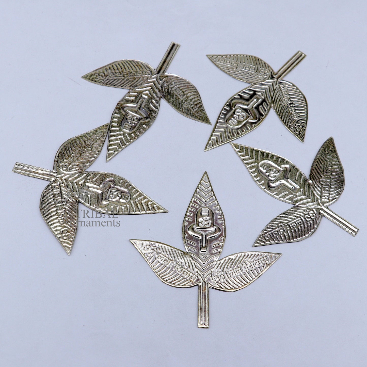 6.5cm Lord Shiva bel Patra Solid silver handmade solid belva patra, shiva worshipping/ puja article, bel tree leaves for puja su675 - TRIBAL ORNAMENTS
