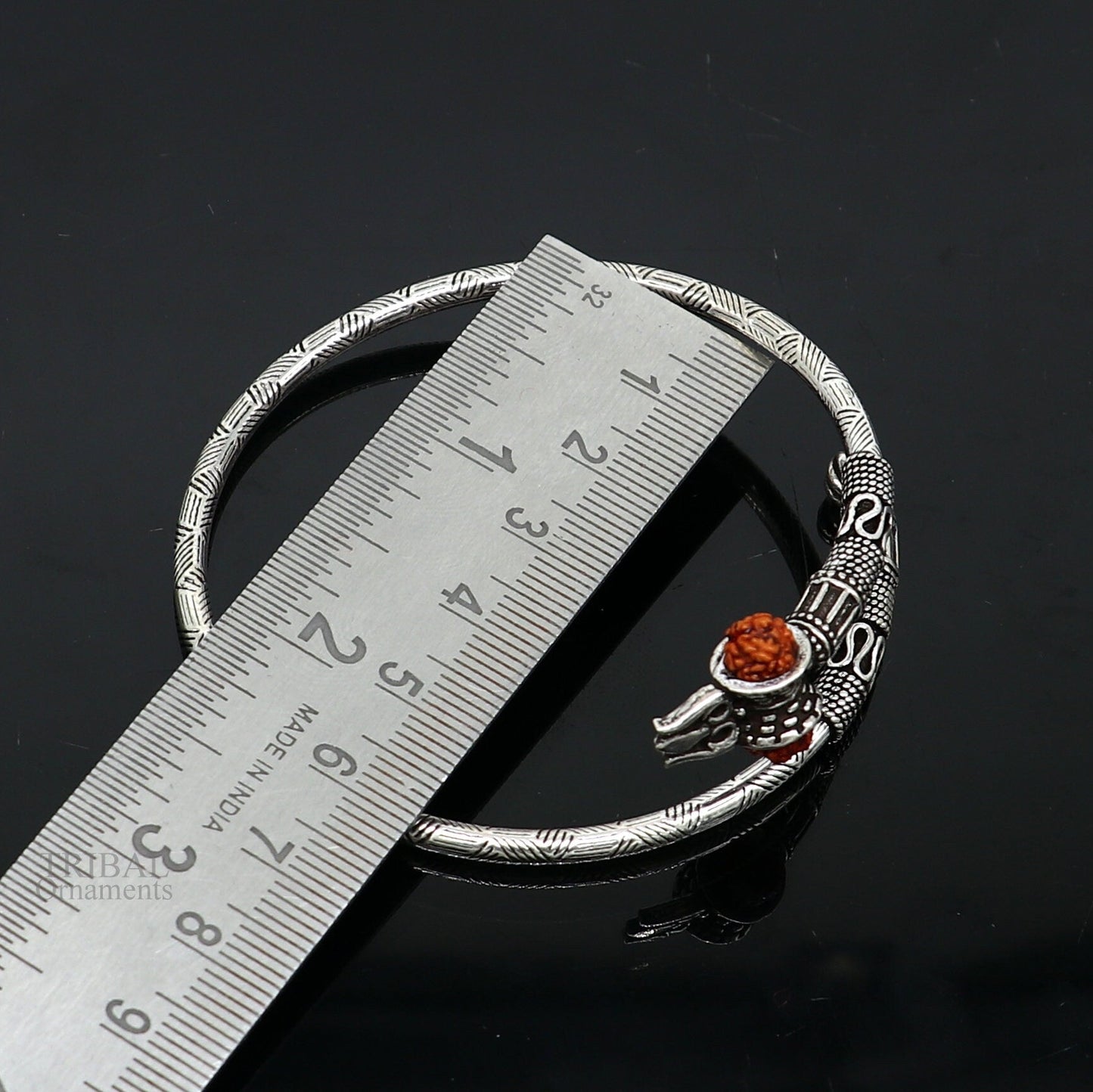 925 sterling silver Lord shiva trident trishool kada bangle bracelet with fabulous natural rudraksha antique jewelry nssk673 - TRIBAL ORNAMENTS