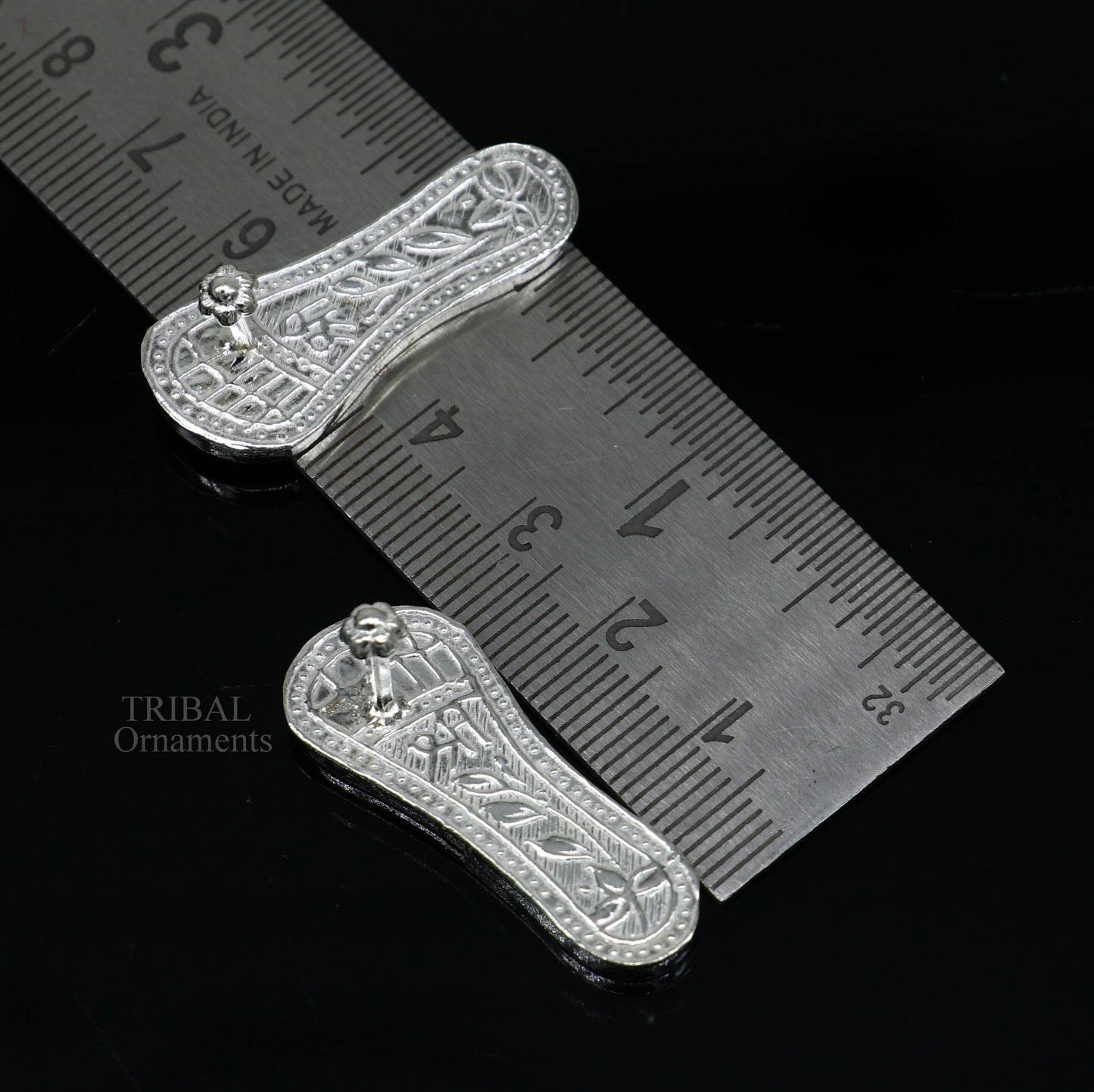 1.2" sterling silver handmade Charan paduka or slippers for idol Krishna, laddu gopala, little krishna or Vshnu Narayana puja art su694 - TRIBAL ORNAMENTS