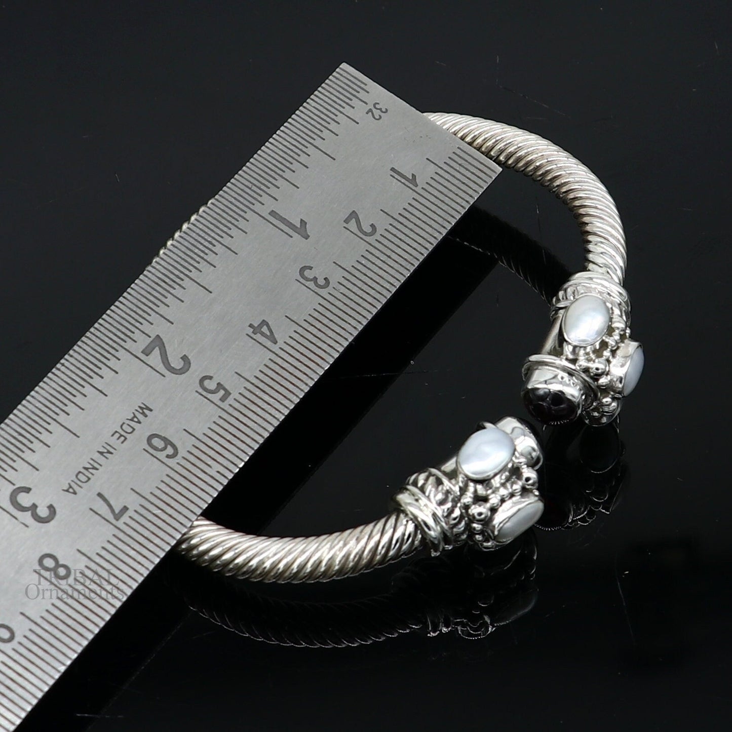 925 sterling silver handmade solid unique design stylish pearl bangle bracelet, best gifting belly dance jewelry form india nsk454 - TRIBAL ORNAMENTS